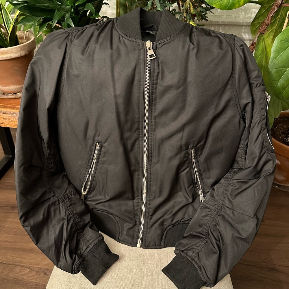 Topshop Black Aviator Bomber Jacket Size 4
